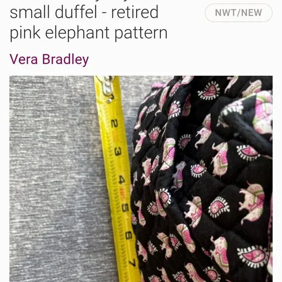 Vera Bradley Stylish Small Duffel bag in the retired "Pink Elephants" pattern. T - Picture 4 of 5